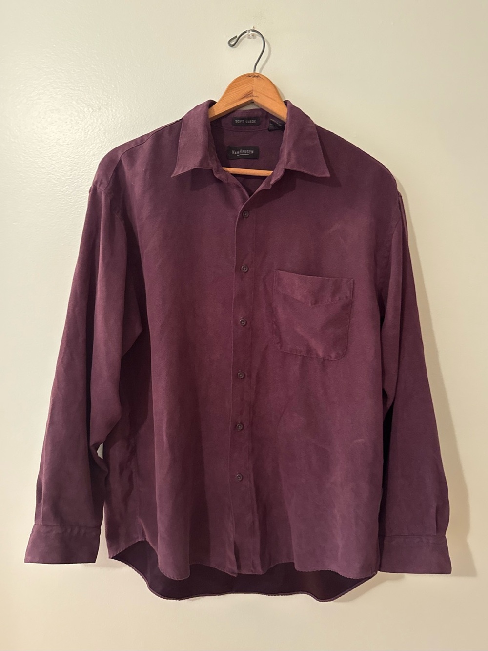 Van Heusen Button-Down Shirt Men's Plum Suede Long-Sleeve Large 16”-16.5”